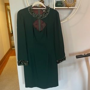 Vintage Myles Studio Women's 10 Beaded Green Long Sleeve Lined Dress Union Made